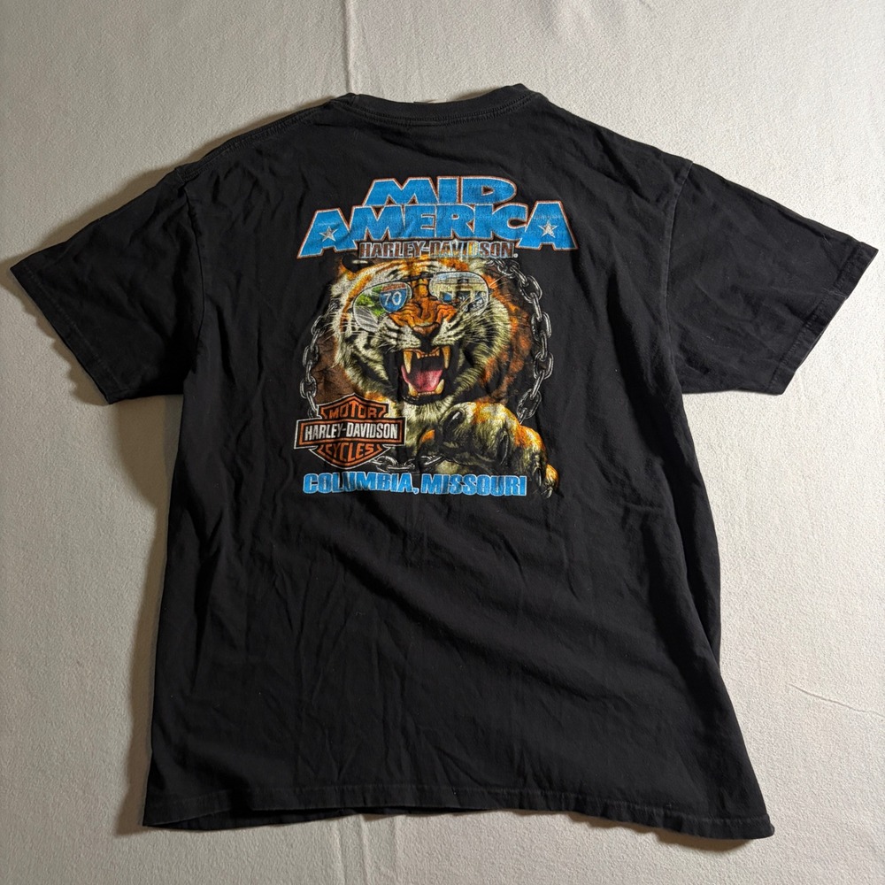 Harley Davidson Mid America Columbia Missouri‎ Tiger Graphic T-Shirt Black XL